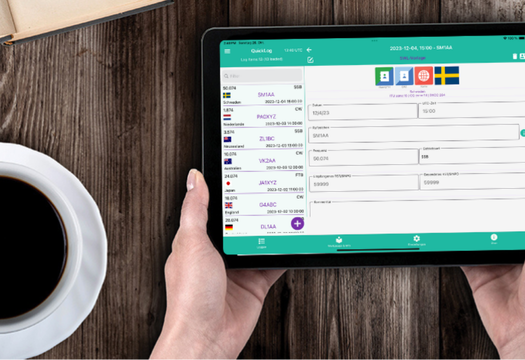 HAM QuickLog app showing amateur radio contact logging